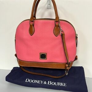 Dooney & Bourke Leather Satchel - Bubblegum & Brown - “Zip Zip”